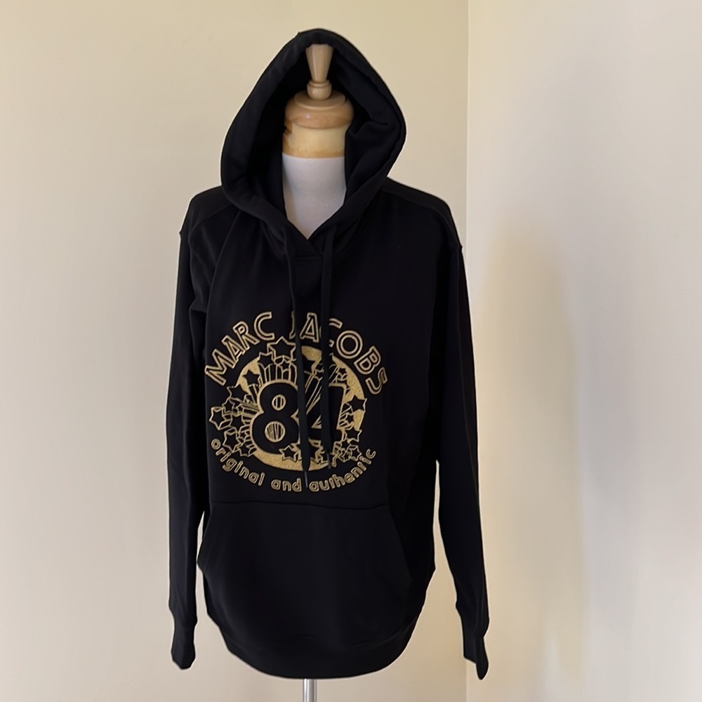 New! MARC JACOBS 84 black Size S oversized French Terry long sleeve hoodie